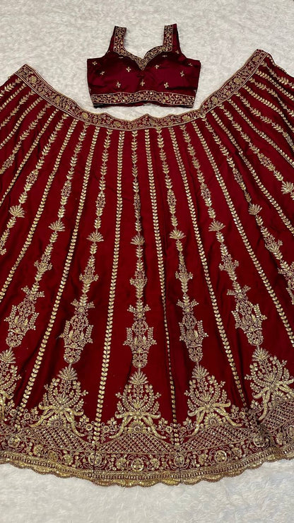 Kasturi Silk Lehenga Choli with Zari, Sequins & Dori Work – Bridal & Party Wear