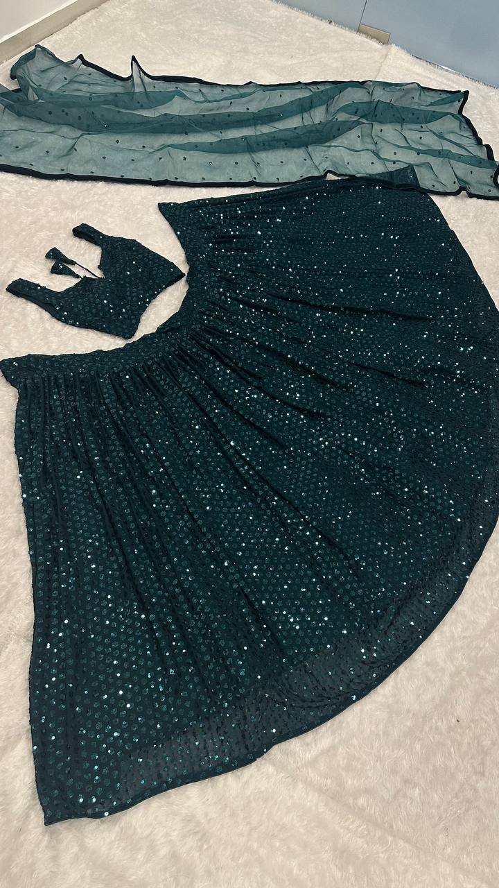 Black Georgette Sequin Lehenga Choli with Velvet Border Dupatta | Party & Reception Wear
