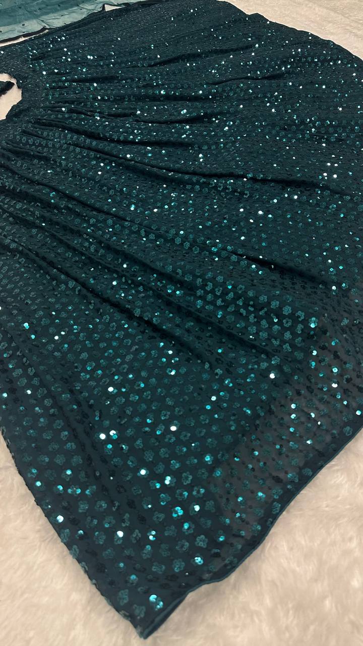 Black Georgette Sequin Lehenga Choli with Velvet Border Dupatta | Party & Reception Wear