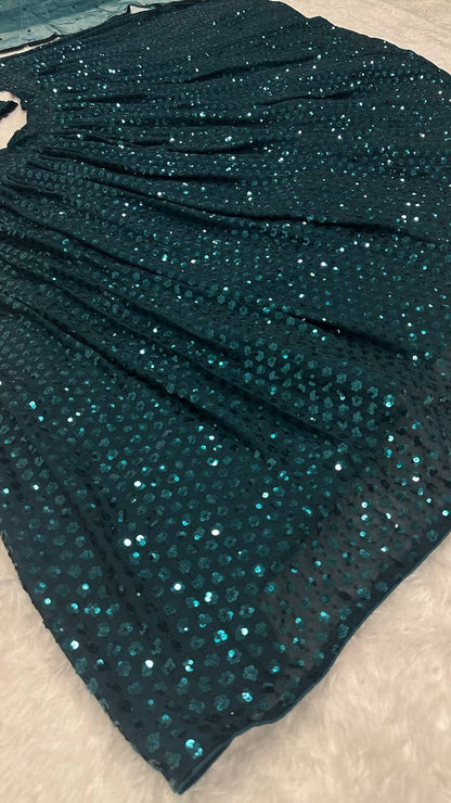 Black Georgette Sequin Lehenga Choli with Velvet Border Dupatta | Party & Reception Wear