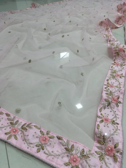 Baby Pink Silk Lehenga Choli Set with Sequins & Thread Embroidery | Made To Measure Wedding Wear
