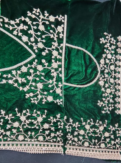 Bottle Green Velvet Lehenga Choli Set with Sequin & Zari Embroidery | made To mMeasure Bridal Wear (Copy)