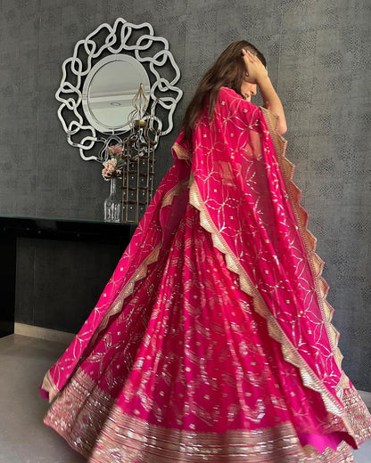 Dark Pink Georgette Lehenga Set with Sequin & Zari Embroidery | Lehenga Choli with Dupatta
