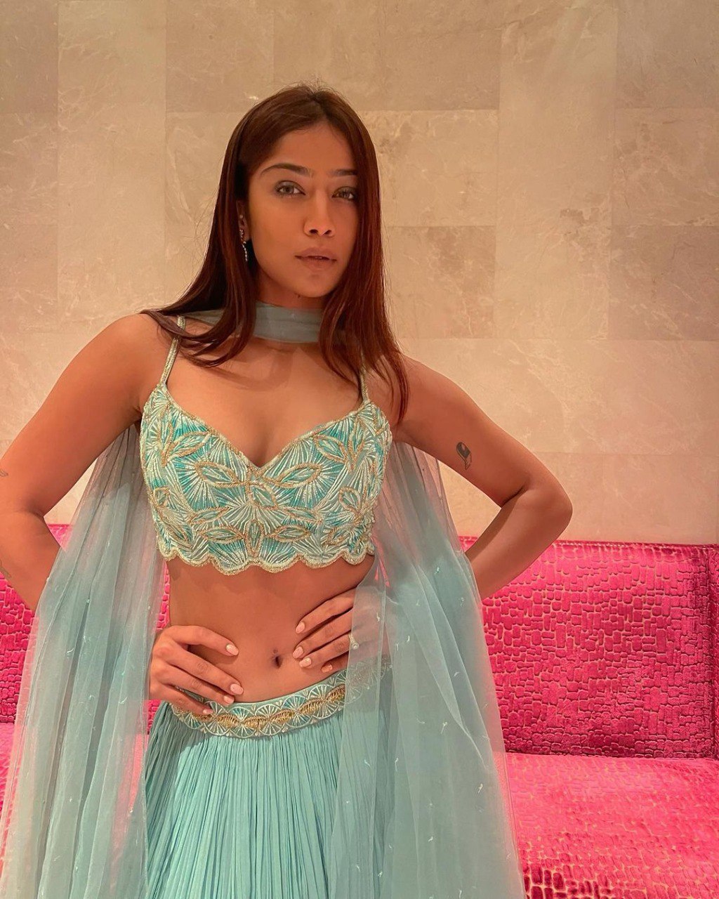 Turquoise Georgette Lehenga Set with 5-Meter Flair & Sequin Embroidered Blouse | Wedding & Festive Wear