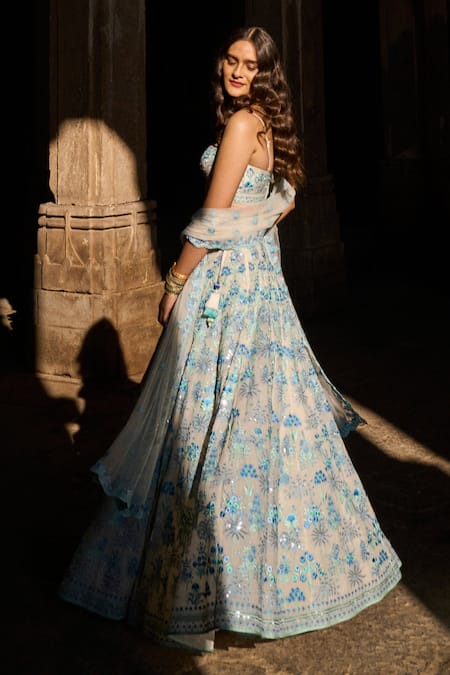 Multi-Color Georgette Lehenga Set with Sequin & Thread Embroidery | Semi-Stitched Festive Wear