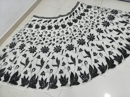 Black & Off-White Georgette Lehenga Set with Sequin Embroidery | Semi-Stitched Party Wear