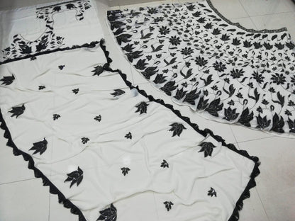 Black & Off-White Georgette Lehenga Set with Sequin Embroidery | Semi-Stitched Party Wear