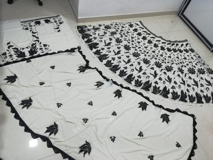 Black & Off-White Georgette Lehenga Set with Sequin Embroidery | Semi-Stitched Party Wear