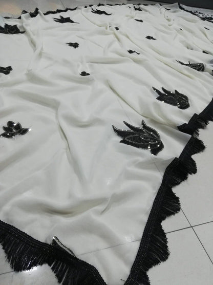 Black & Off-White Georgette Lehenga Set with Sequin Embroidery | Semi-Stitched Party Wear