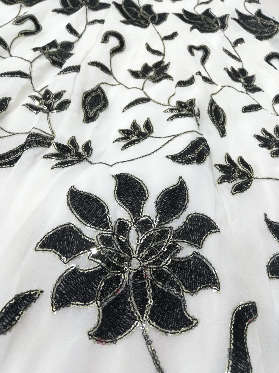 Black & Off-White Georgette Lehenga Set with Sequin Embroidery | Semi-Stitched Party Wear