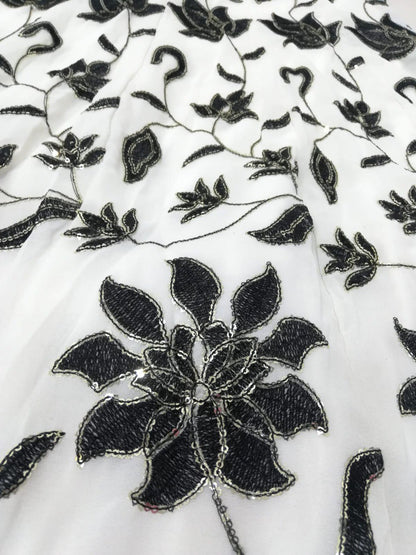 Black & Off-White Georgette Lehenga Set with Sequin Embroidery | Semi-Stitched Party Wear
