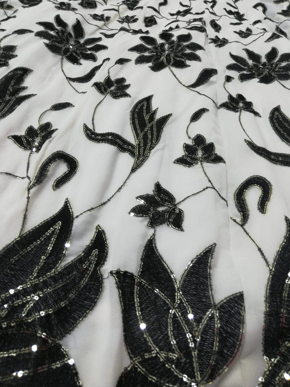 Black & Off-White Georgette Lehenga Set with Sequin Embroidery | Semi-Stitched Party Wear