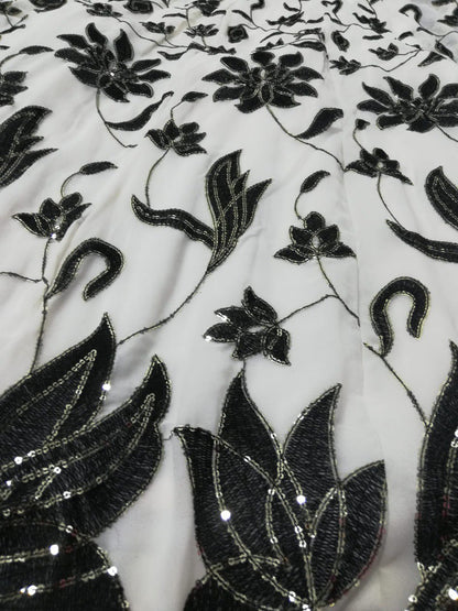 Black & Off-White Georgette Lehenga Set with Sequin Embroidery | Semi-Stitched Party Wear
