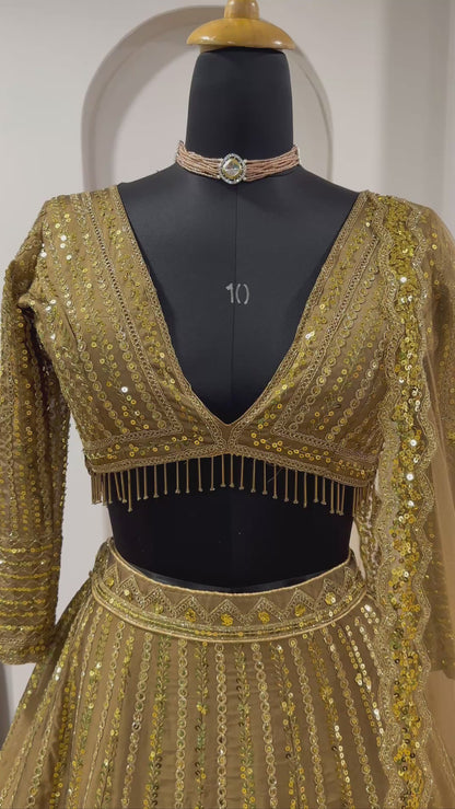 Kasturi Silk Georgette Lehenga Choli with Sequins & Dori Work | 4.5m Flair | Net Dupatta | Ready to Ship